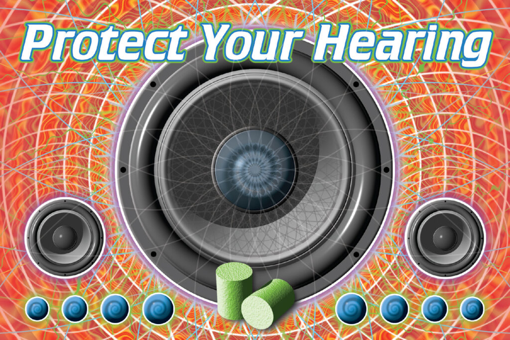 The front of the DanceSafe hearing protection card.