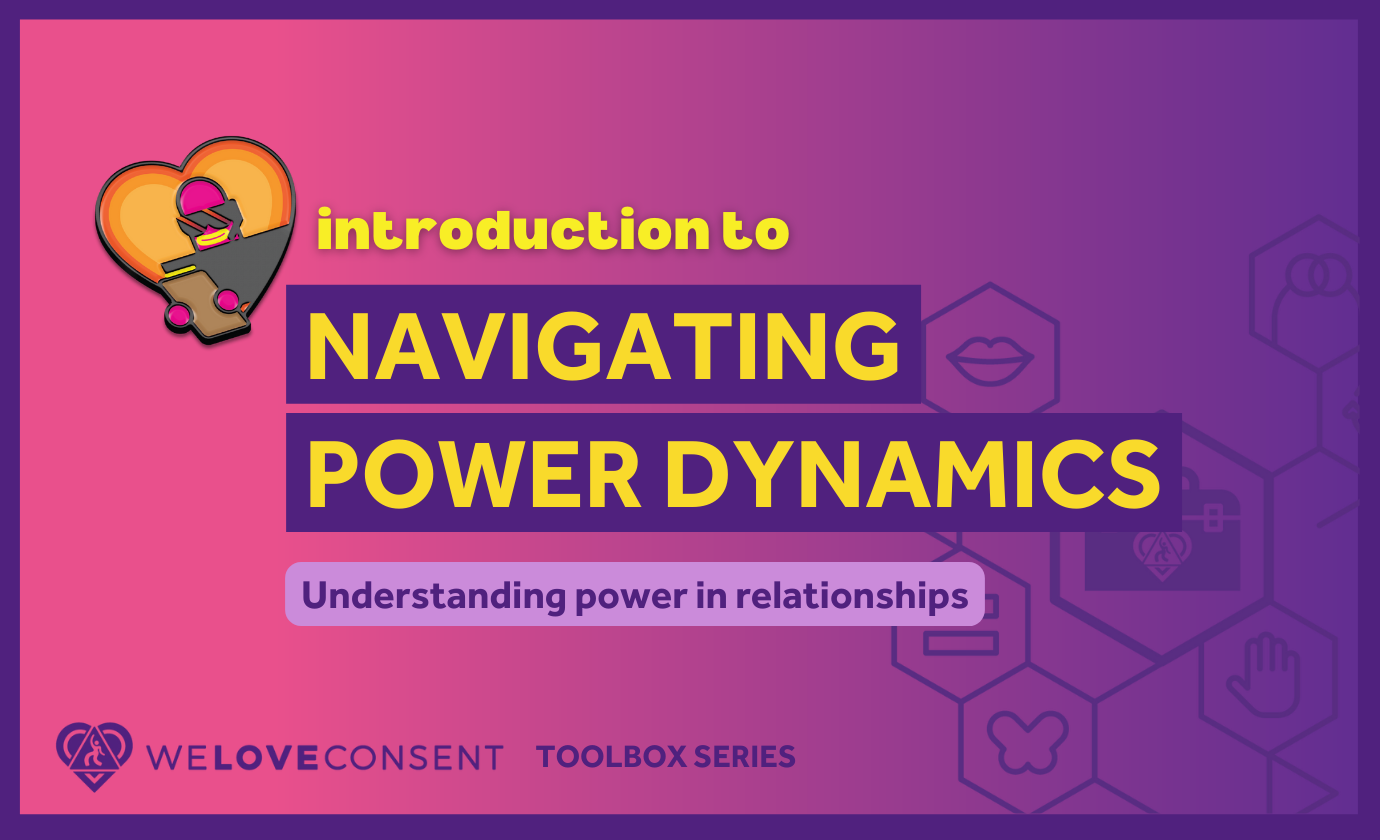 Pink and purple graphic that says "introduction to navigating power dynamics" with WLC graphics.