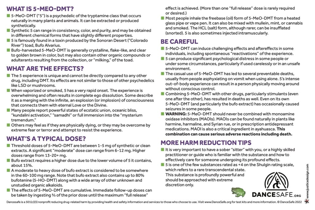 The informational backside of the 5-MeO-DMT card.