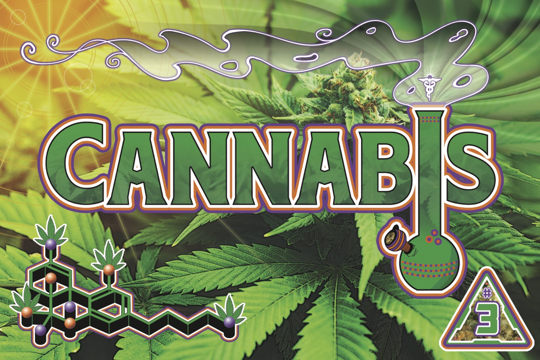 The front of the DanceSafe cannabis card, with green and yellow marijuana leaves.
