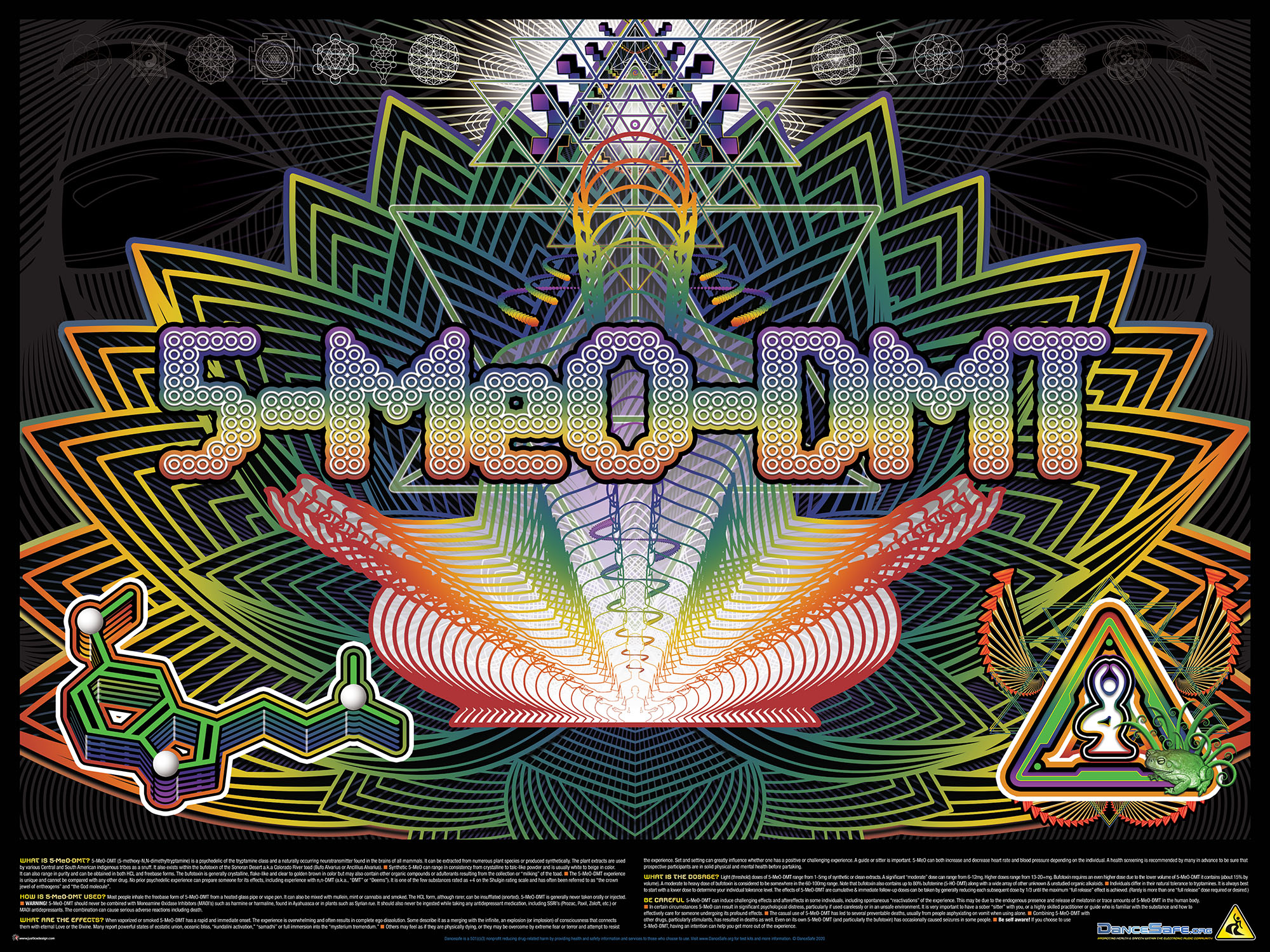 The DanceSafe 5-MeO-DMT poster, with black and rainbow accents.