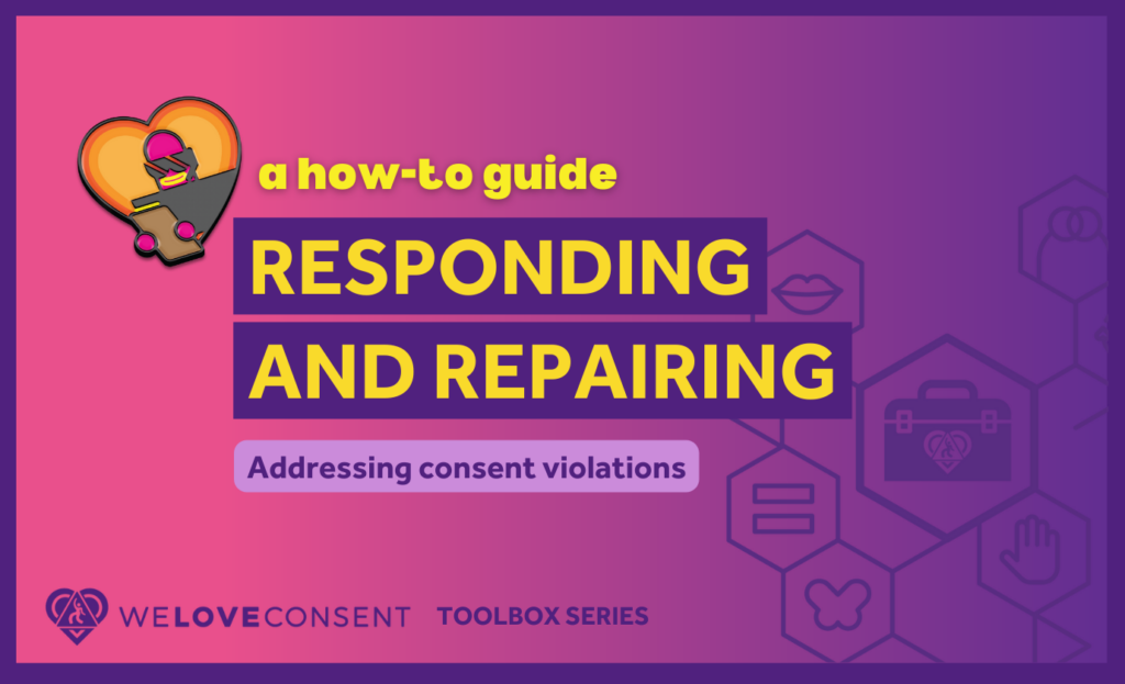 Pink and purple graphic that says "a how-to guide: responding and repairing" and includes WLC related graphics.