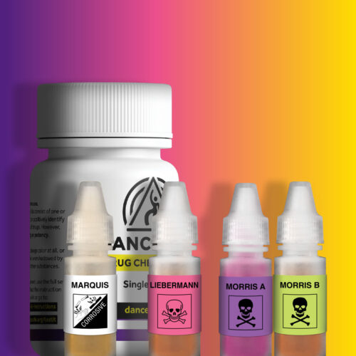 All three reagents in the cocaine kit on a gradient background.