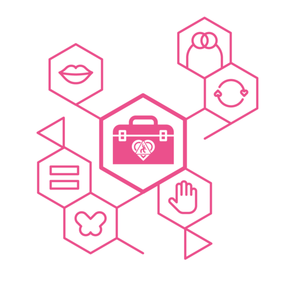 A hexagonal pattern including icons representing the WeLoveConsent program.