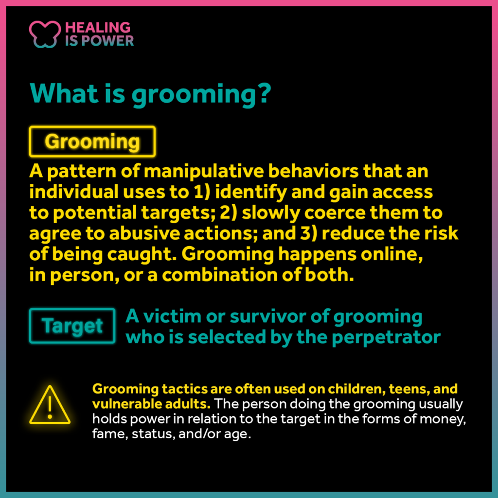 Explanation of what grooming is, and who is targeted by it.