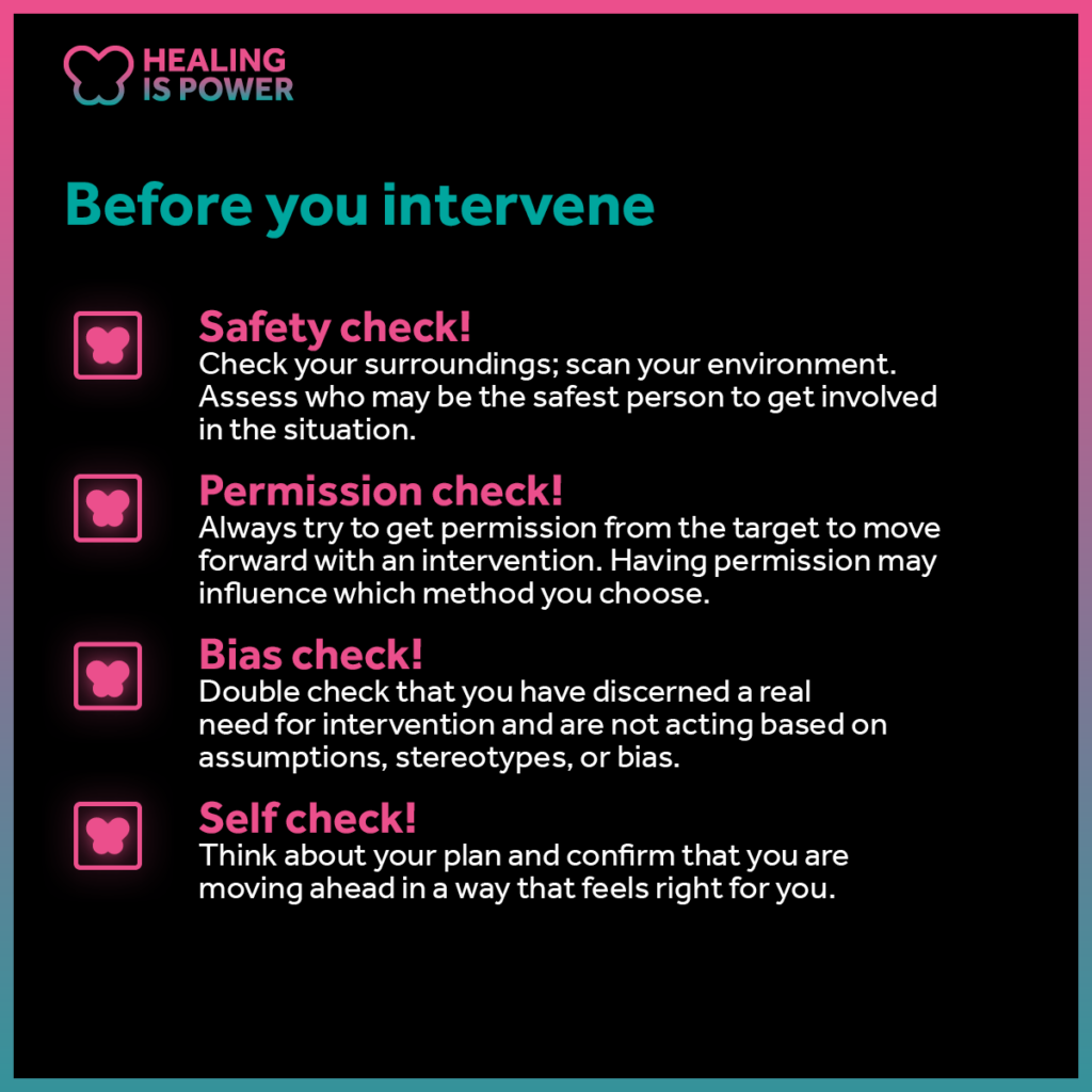 Checklist of things to do before intervening.